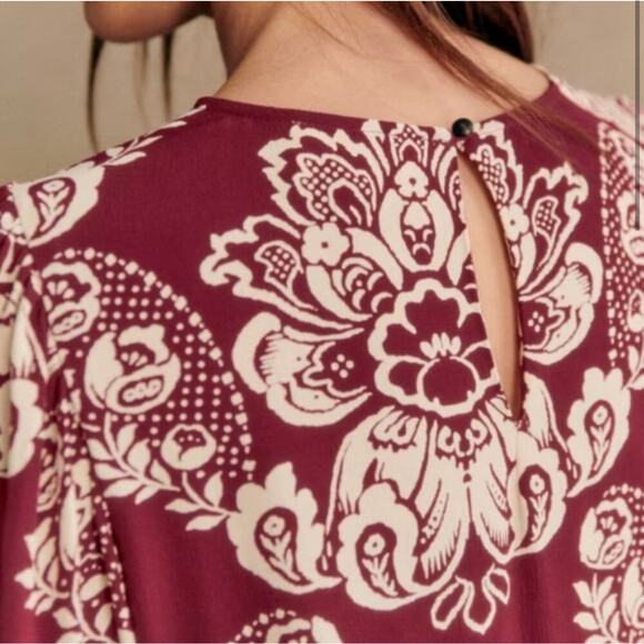 Sezane Andrea Ornamental Print Maroon Mini Dress - Picture 6 of 7